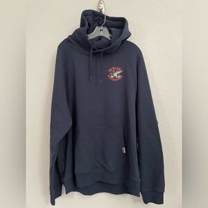 BURLEBO Men’s Fleece Hoodie in Navy “Old School Duck Hunt” - Size Large